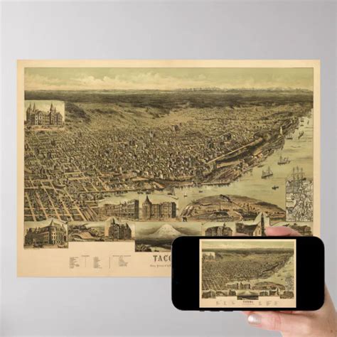 1890 Tacoma Wa Birds Eye View Panoramic Map Poster Zazzle