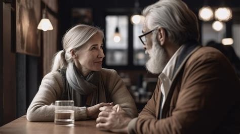 Premium Ai Image A Man And Woman Sit At A Table In A Bar Talking To