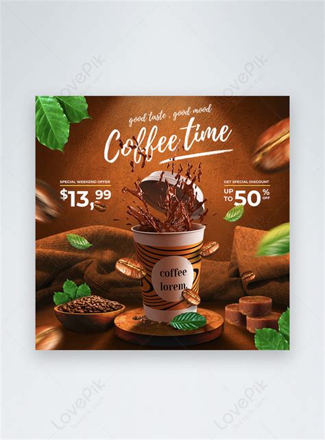 Coffee Shop Drink Menu Promotion Social Media Post Template Image