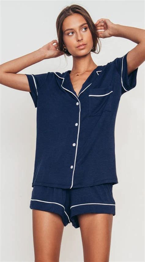 Gisele Navy Short Pj Set Eberjey Bedtime Flirt