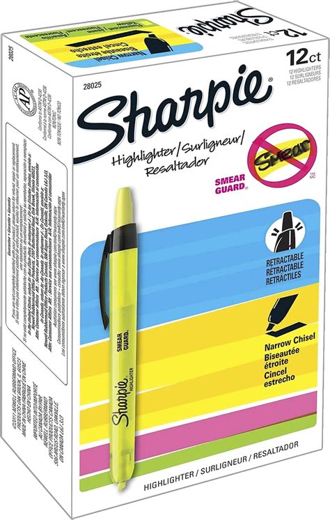 Sharpie 28025 Accent Retractable Highlighters Chisel Tip Fluorescent