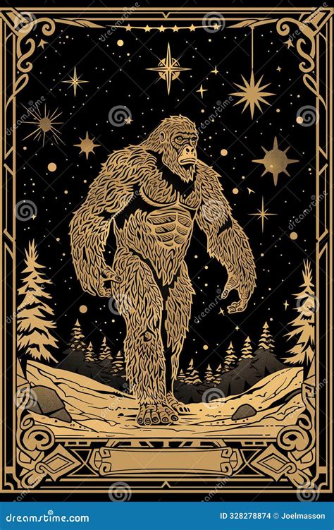 Bigfoot Poster Cryptid Art Sasquatch Card Illustration Stock