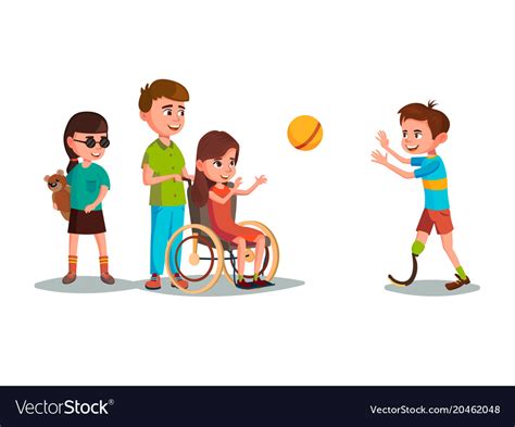 Cartoon Disabled Teen Kids Playing Set Royalty Free Vector