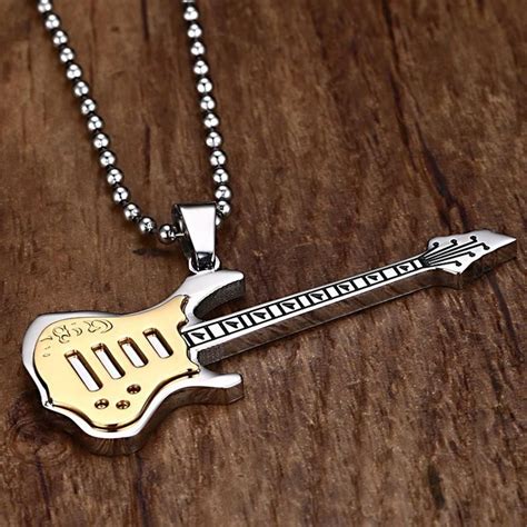 Rock Guitar Necklace Pendant Stainless Steel Necklace Necklace Chain