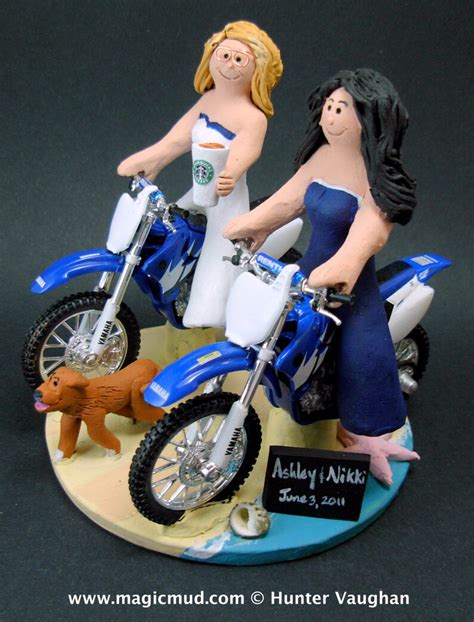 Lesbian Motorcyclist Wedding Cake Toppers Custom Made For Same Etsy