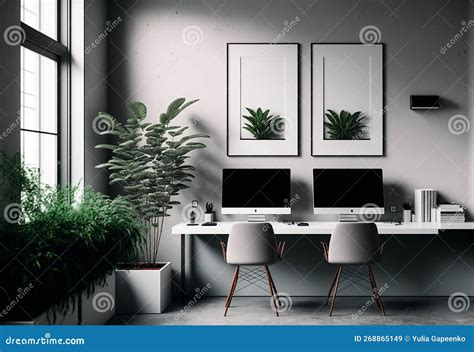 Modern Minimalist Office with Natural Plants. Illustration Generative AI Stock Illustration ...