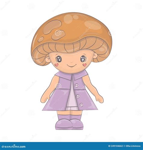 Cute Cartoon Illustration Of Mushroom Character Vector Illustration Of