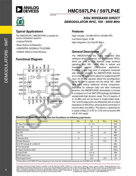 Hmc597lp4 Analog Devices Rfic Hoja De Datos Ficha Técnica