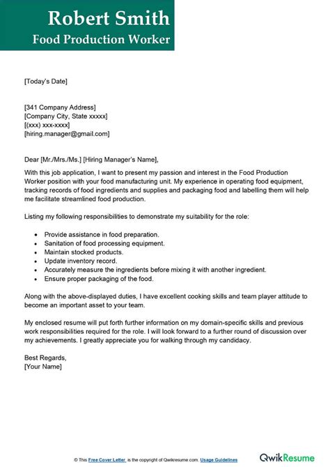 Food Production Worker Cover Letter Examples Qwikresume