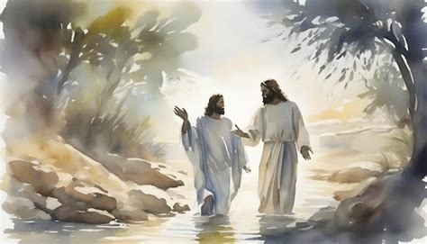 Premium PSD | Watercolor painting of the Baptism of Jesus at Jordan River