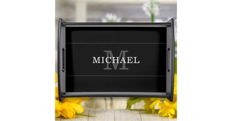 Elegant Black Silver Monogram Name Personalized Serving Tray | Zazzle