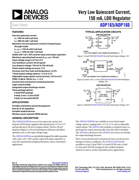 Very Low Quiescent Current 150 MA LDO Regulator ADP165