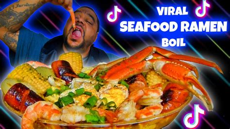 Massive Viral Tiktok Seafood Boil Ramen Mukbang Youtube