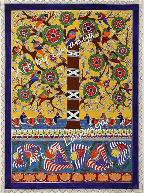 Tree Of Life Madhubani Painting Wall Decor Art Prints Etsy