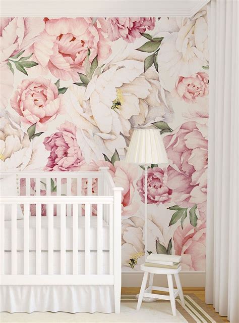 Peony Flower Mural Wallpaper Mixed Pink Watercolor Peony Etsy Mural