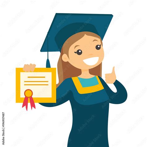 Caucasian White Graduate In Graduation Cloak And Hat Giving Thumb Up