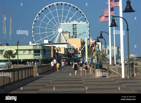 Myrtle Beach Sc Usa The Boardwalk With The Ferris Wheel Seen In The