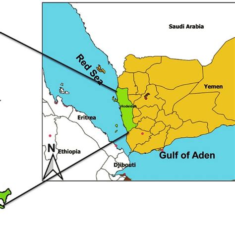 Map of Yemen showing the locations of Hodeidah governorate and Bajil ...