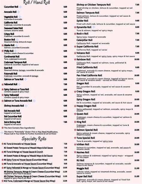 Nagoya Sushi Menu, Radford, VA