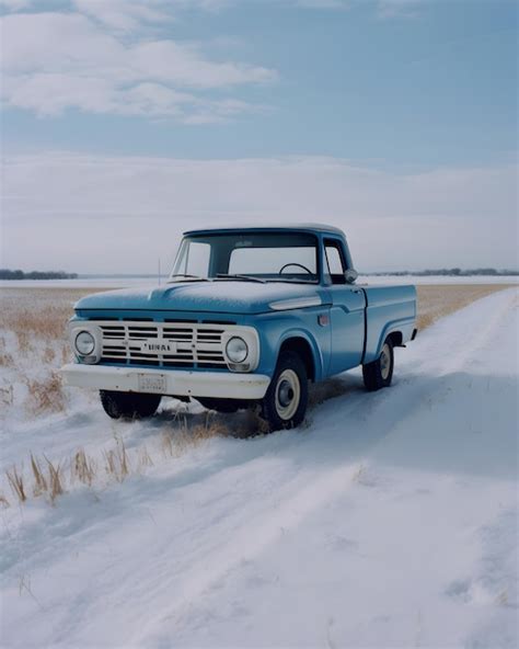 Premium AI Image | wild photo angle blue 4 wheel Car In field full of snow