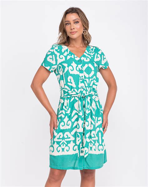 Vestido em Viscose Barrada Expressão Moda Feminina