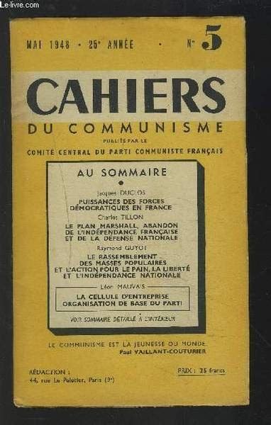 Cahiers Du Communisme Numero Mai Puissance Des Forces D