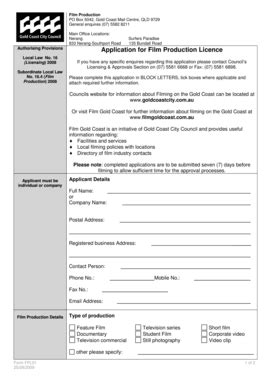 Fillable Online Goldcoast Qld Gov Application For Film Production