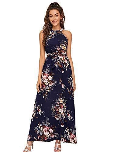 Floerns Womens Sleeveless Halter Neck Vintage Floral Print Maxi Dress A