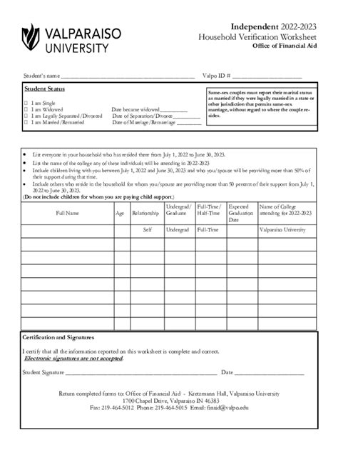 Fillable Online Independent 2022 2023 Household Verification Worksheet