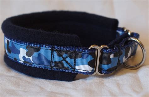 Fleece Lined Martingale Dog Collar Blue Camo 50mm Width