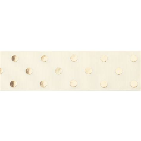 1 5 Ivory Gold Foil Puff Polka Dots Grosgrain Ribbon HairBow Center