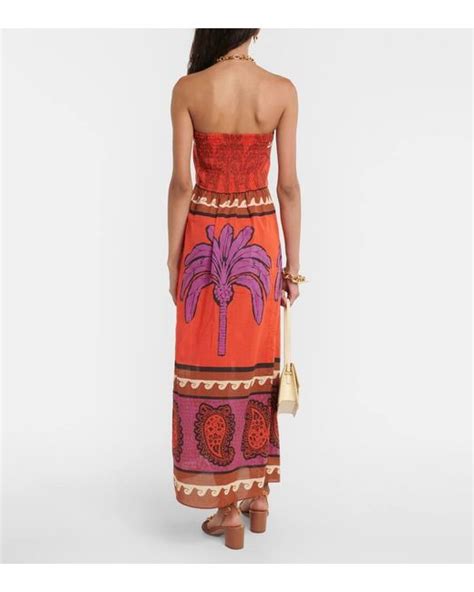 Johanna Ortiz Printed Strapless Voile Midi Dress In Red Lyst