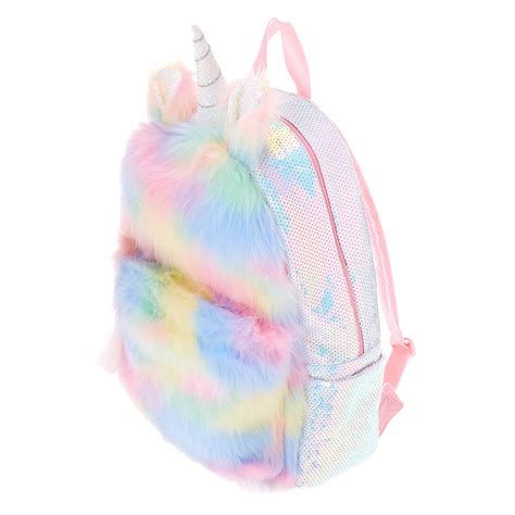 Fluffy Pastel Rainbow Unicorn Backpack Claire S