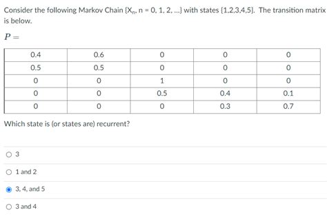 Solved Consider The Following Markov Chain Xn N 0 1 2 Chegg