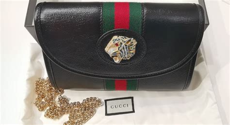 GUCCI Raja Mini Chain Shoulder Bag Sherry Line Tiger Black Gold 名牌 手袋