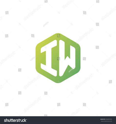 Initial Letters IW Rounded Hexagon Shape Green Royalty Free Stock