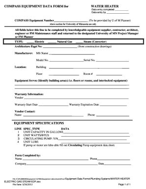 Fillable Online COMPASS EQUIPMENT DATA FORM For WATER HEATER Fax Email