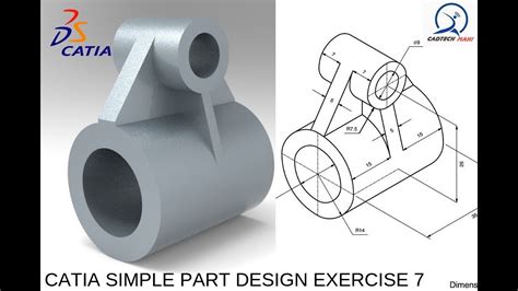 Catia Tutorials Simple Part Design Exercise 7 Cadtech Mahi Youtube