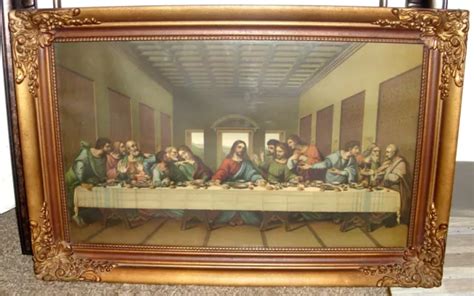 Vintage 1940s Art Deco Wood Frame Jesus Last Supper Litho Print