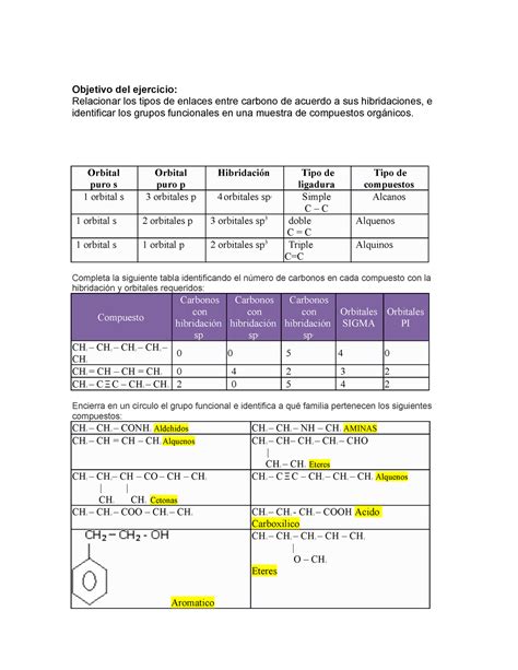 Ejercicio Hibridaci N Del Carbono Subir El Carbono Y Sus Compuestos