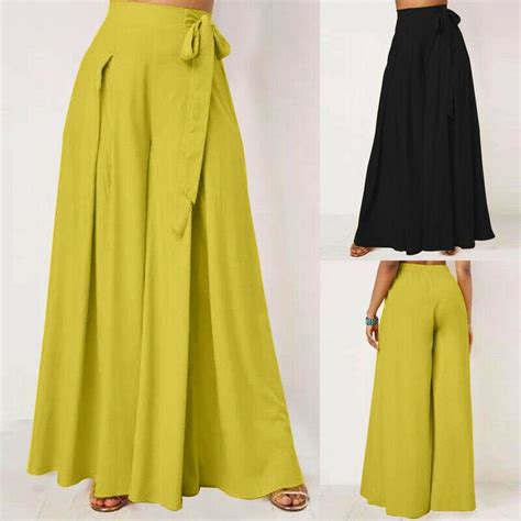 Uk Womens High Waist Wide Leg Long Pants Beach Party Culotte Palazzo