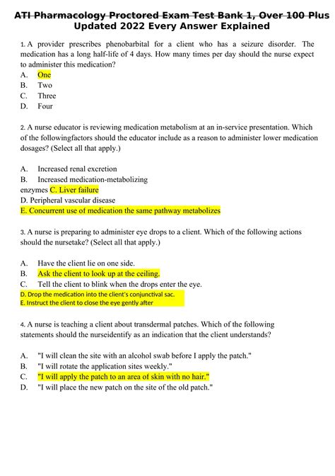 Ati Pharmacology Proctored Exam Test Bank Over Plus Update