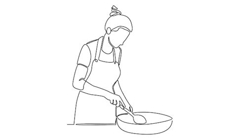 Premium Vector Continuous Line Of Woman Cooking Food