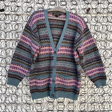 Eddie Bauer Eddie Bauer Wool Fair Isle Cardigan Sweater Pink Pastel Gray Grailed