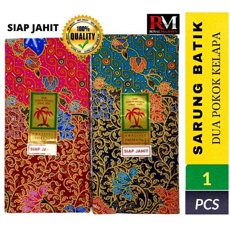 Cap Dua Pokok Kelapa Emas Asli Kain Sarung Batik Cotton Berkualiti