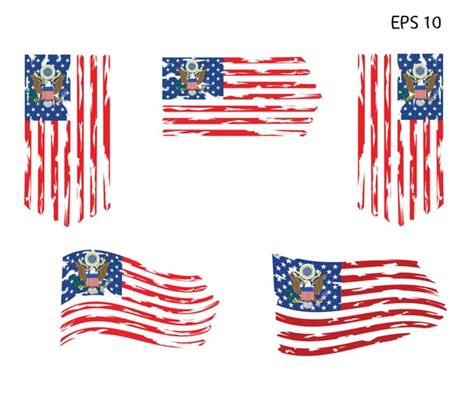 Usa Flag Distressed American Flag Set Usa Flags Eps Clip Stock Vector