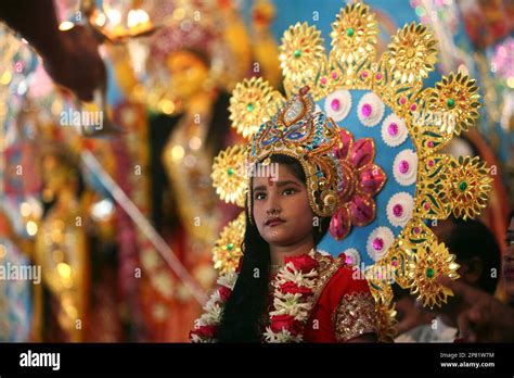 A Bangladeshi Hindu Girl Modhumonjuri Dressed As Kumari Or Living