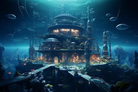 Premium AI Image | Futuristic underwater cities and marine exploration