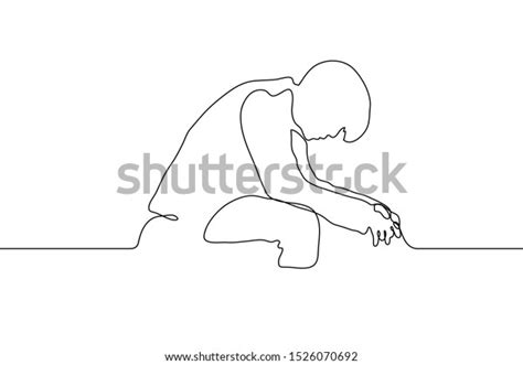 Continuous Line Art Silhouette Man Seated Stock Vector Royalty Free