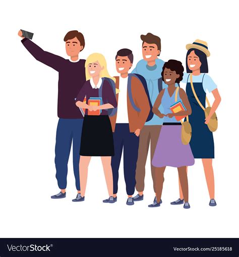 Millennial Group Taking Selfie Royalty Free Vector Image